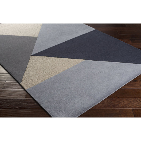 Wrought Studio Nida Geometric Handwoven Wool Gray/Black Area Rug Wayfair